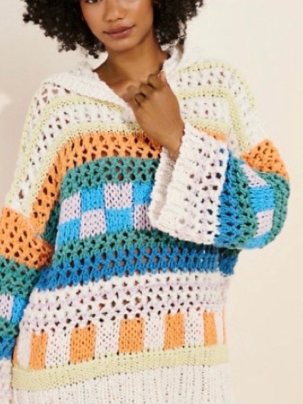 Free People NWT Crochet Hooded Sweater Xs/S